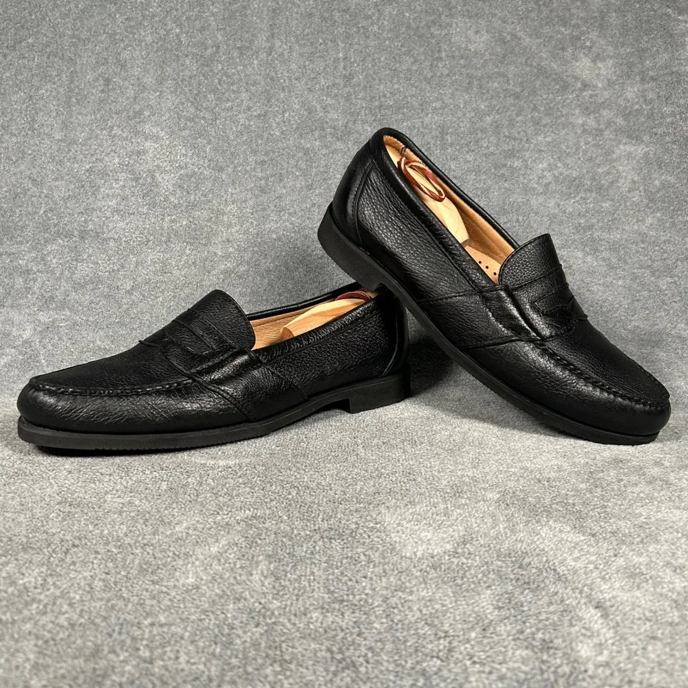 DeerCraft Black Pebbled Leather Penny Loafers Moc Toe Slip On Shoes Mens 13